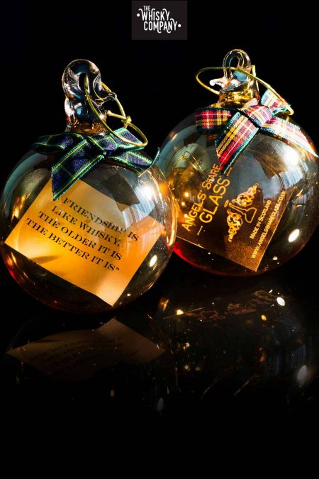 Angels Share Glass Christmas Whisky Bauble - with a quote inside
